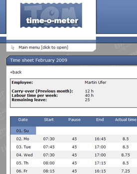 Flexible time recording, project analysis and labour time planning with Time-O-Meter